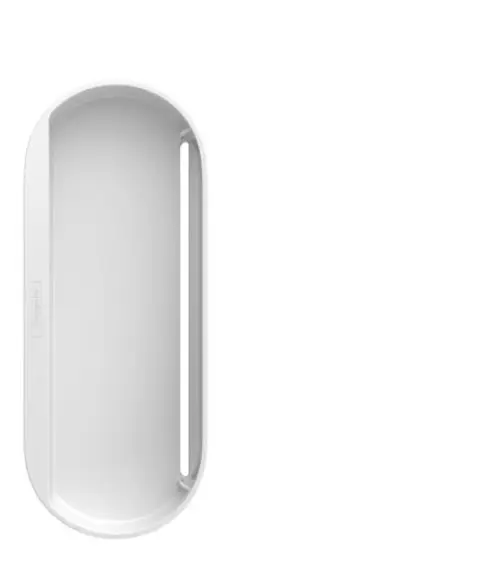 Weißer Ablagekorb von Hansgrohe mit ovaler Form und seitlicher Öffnung. Geeignet zur Wandmontage, ohne sichtbare Befestigungen.